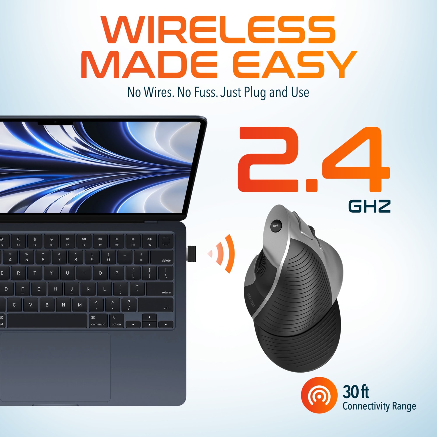 Delton S22 Vertical-Grip Ergonomic Wireless Computer Mouse, Black - Image 6