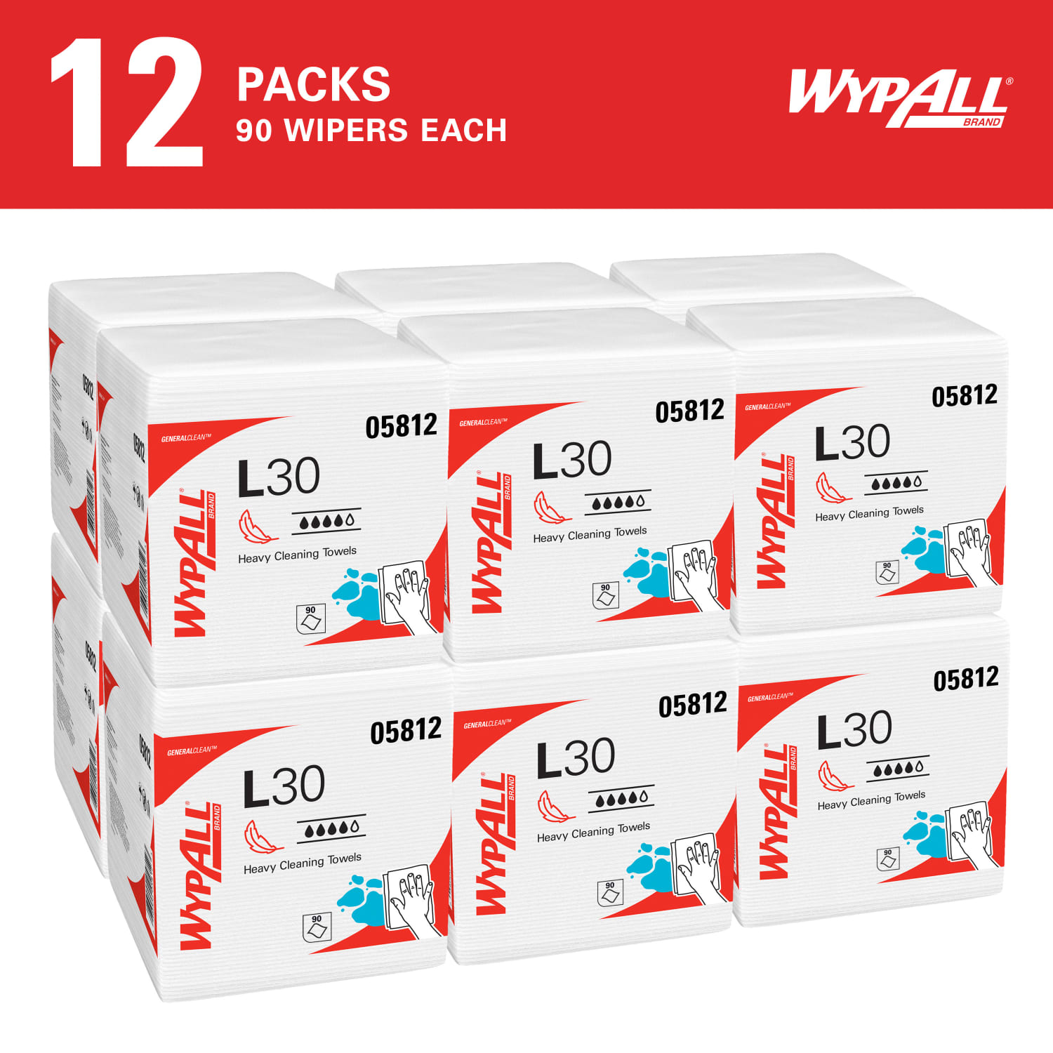 Wypall L30 Economizer Wipes, 12 1/2in x 13in, White, 90 Wipes Per Pack, Case Of 12 Packs - Image 3