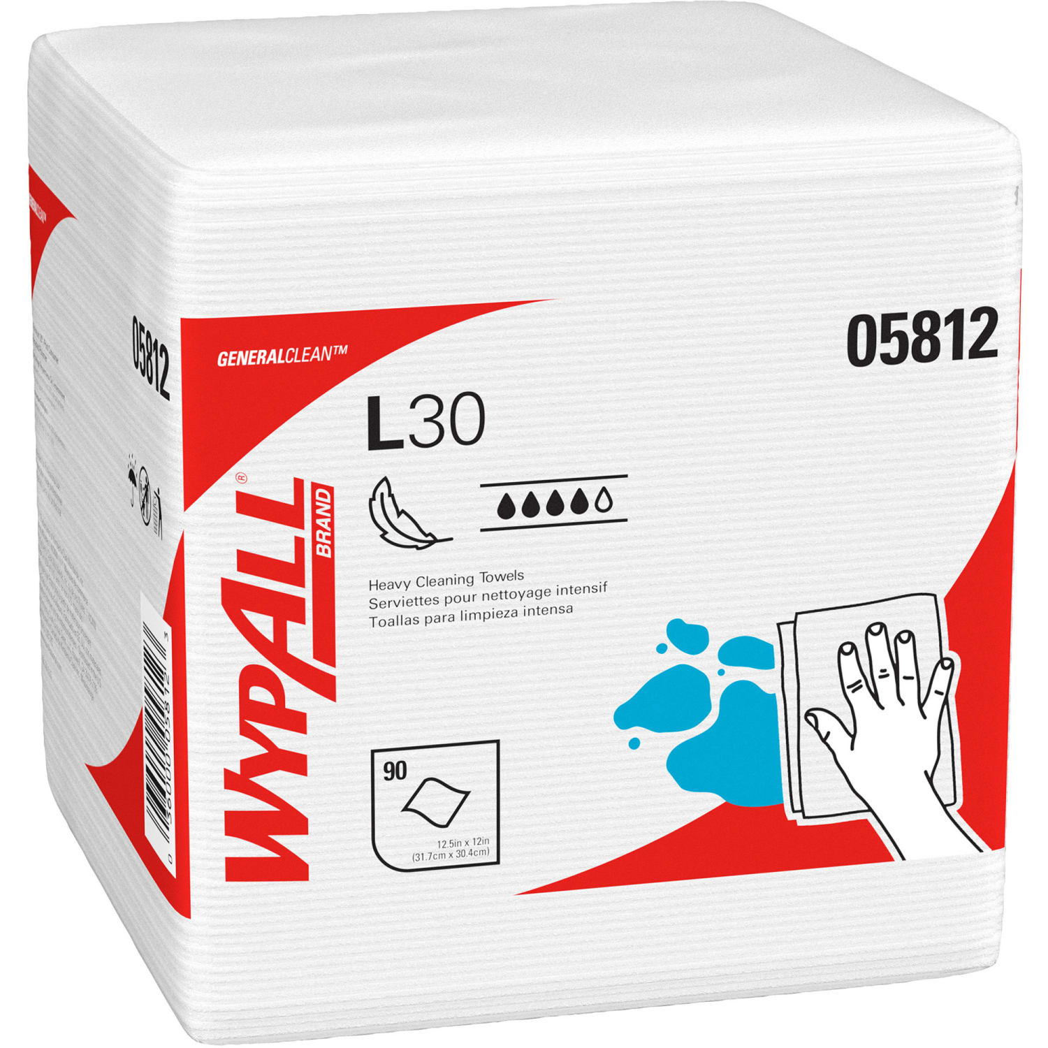 Wypall L30 Economizer Wipes, 12 1/2in x 13in, White, 90 Wipes Per Pack, Case Of 12 Packs - Image 4