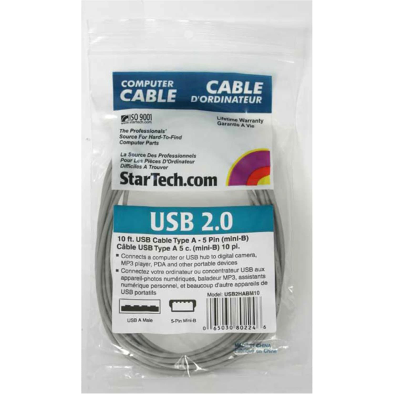 StarTech.com 10 ft Mini USB 2.0 Cable - Connect your (USB Mini) portable device to a host computer through a standard USB 2.0 type-A slot - Image 6