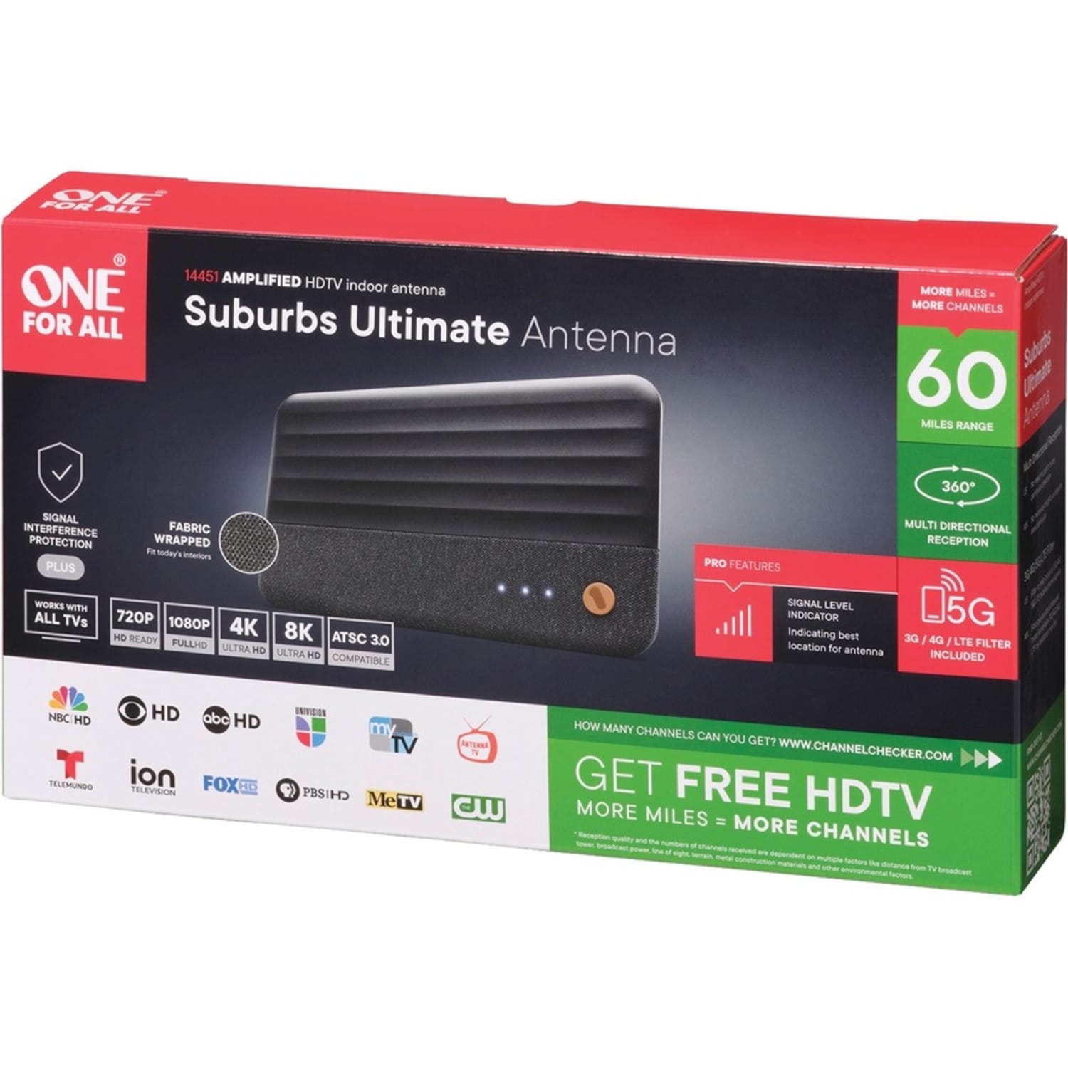 One For All Antenna - Upto 60 Mile - Indoor, HDTV Antenna - Black - Wall/Stand - Multi-directional - Image 3