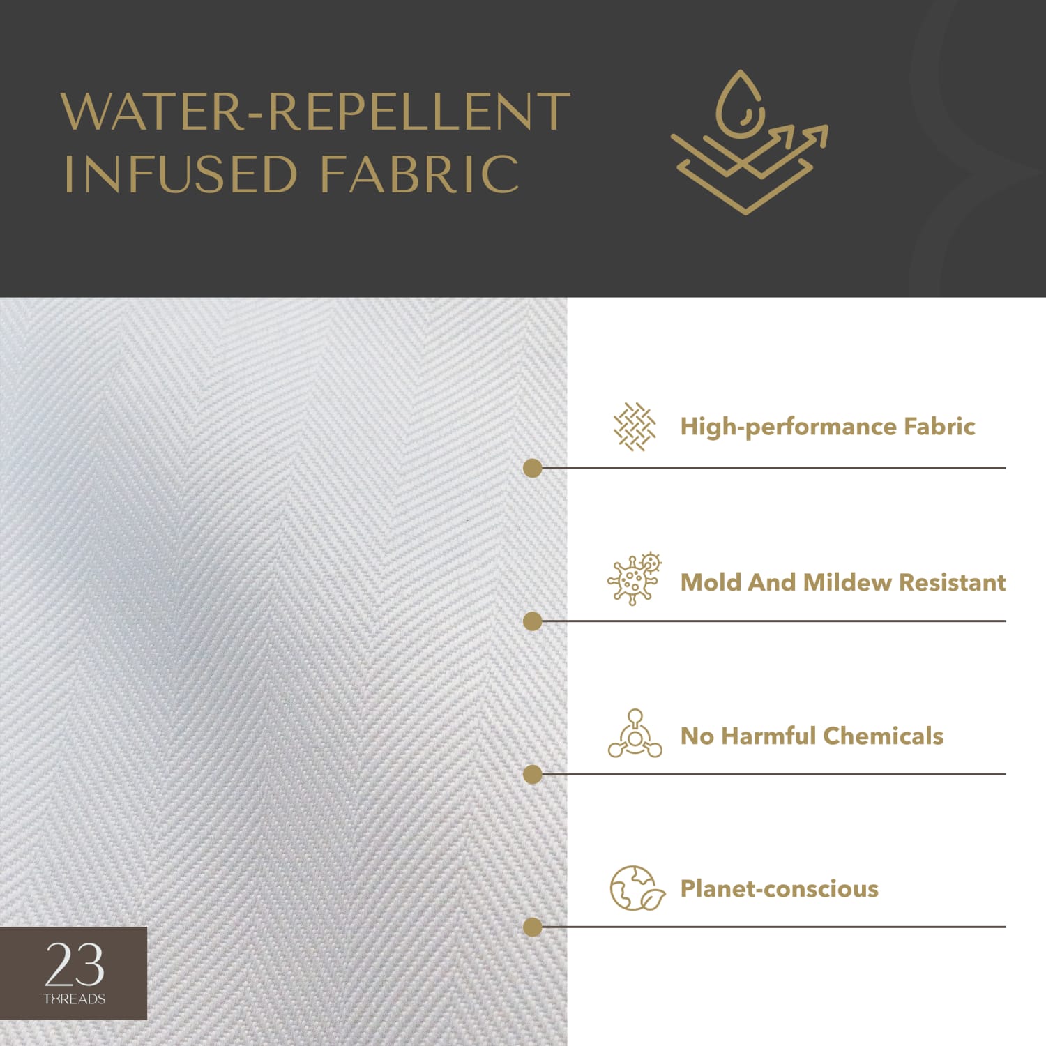 23 Threads Shower Curtain, Herringbone GRS Polyester, Grommet, White, 72in x 72in, Case of 12 - Image 4