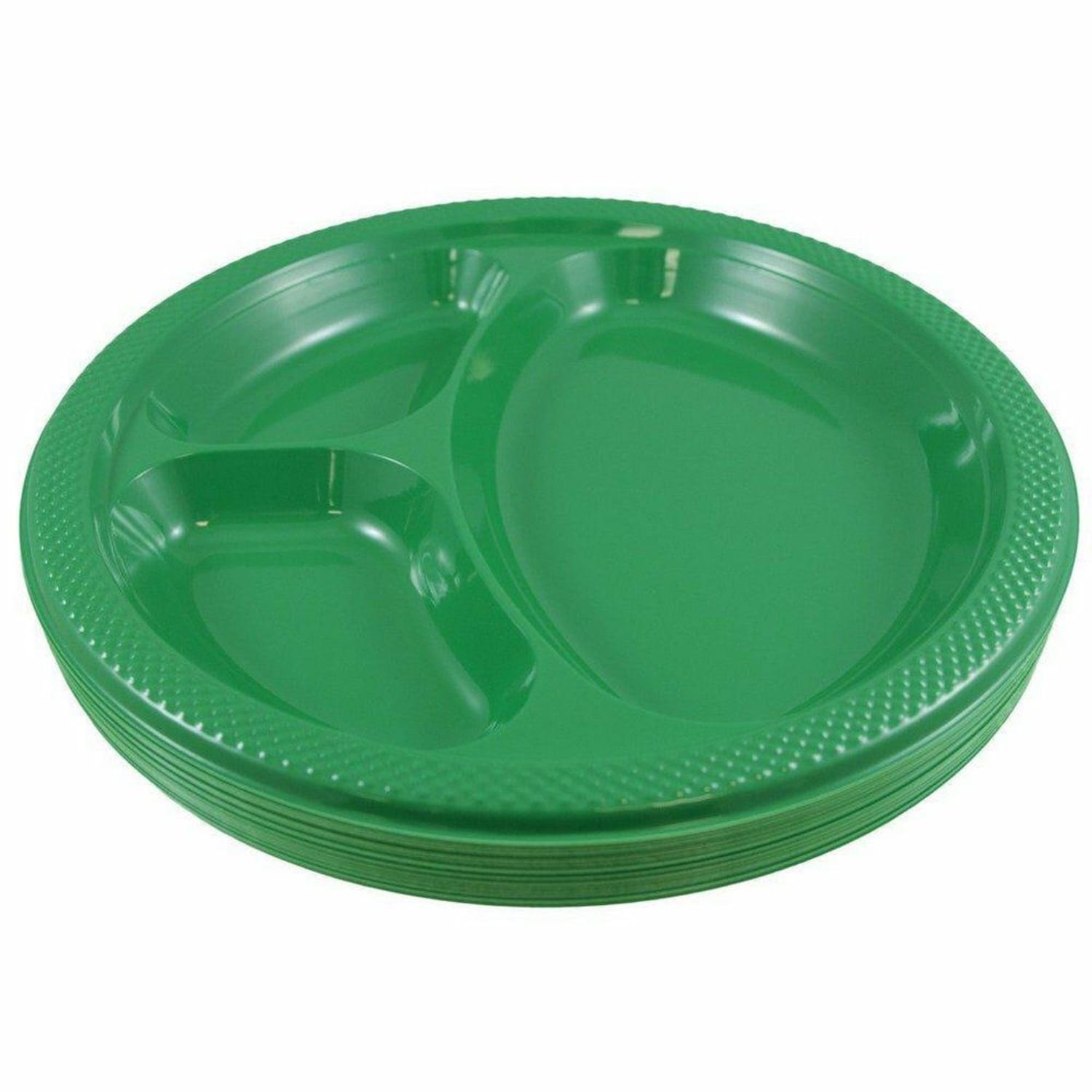 JAM PAPER Plastic 3 Compartment Divided Plates, Large, 10 1/4 inch, Green, 20/Pack - Image 3