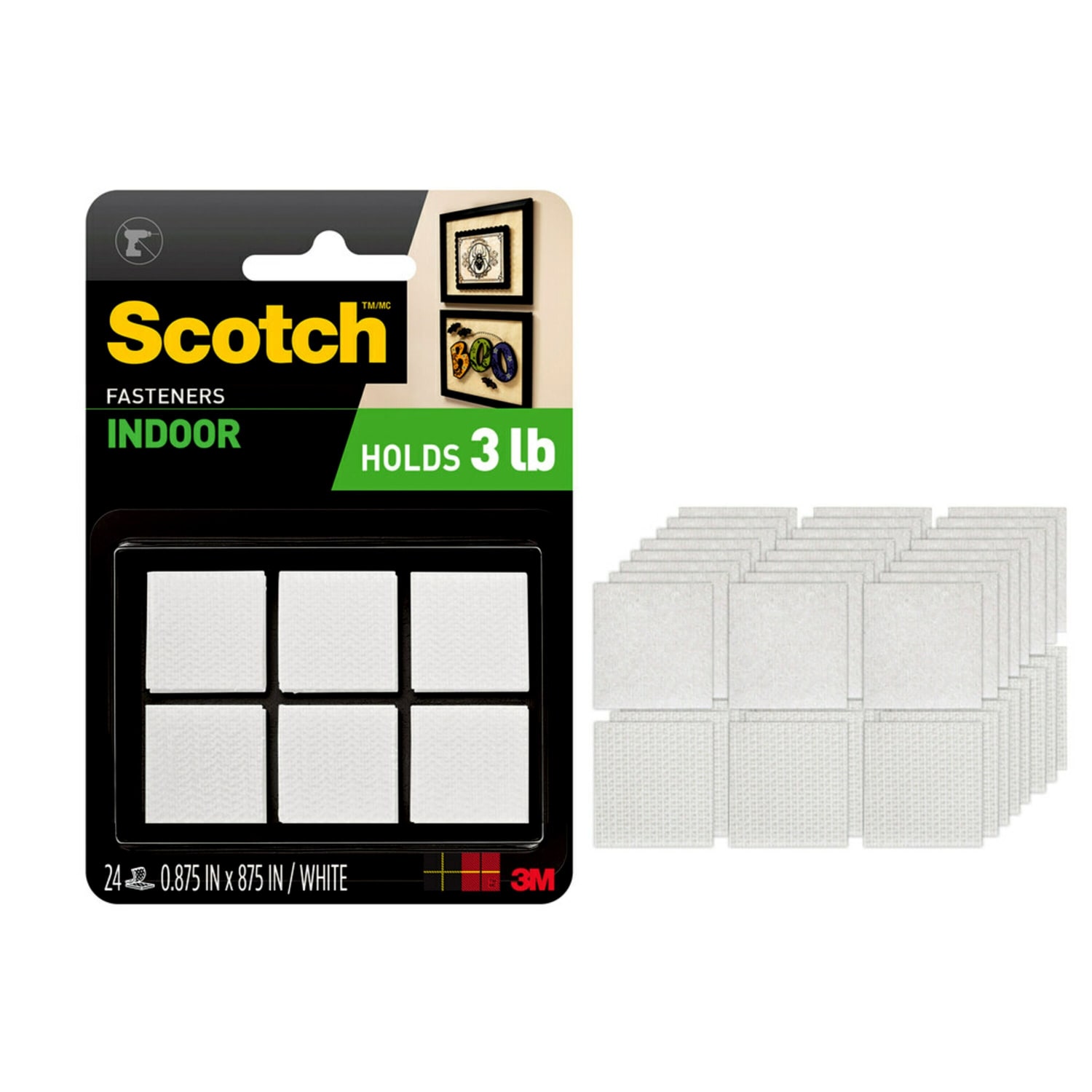 Scotch Sticky Back Hook & Loop Fastener Tape, White, 7/8in x 7/8in, Pack Of 24 - Image 3