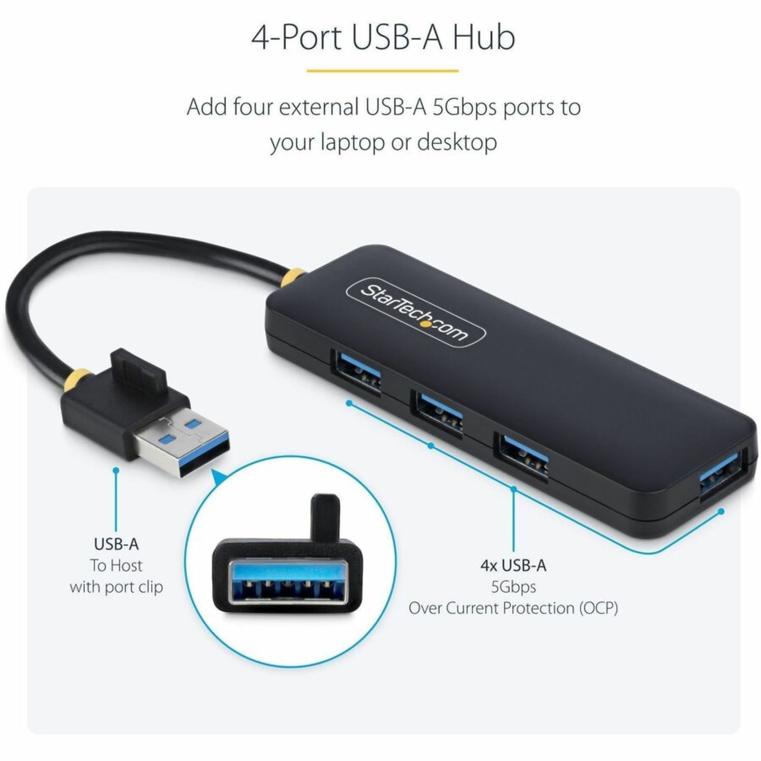 StarTech 4-Port USB-A Hub, 5Gbps, Bus Powered, Small Travel Mini USB Hub, Multi-Port USB 3.0 Splitter, Portable USB Hub - Image 4