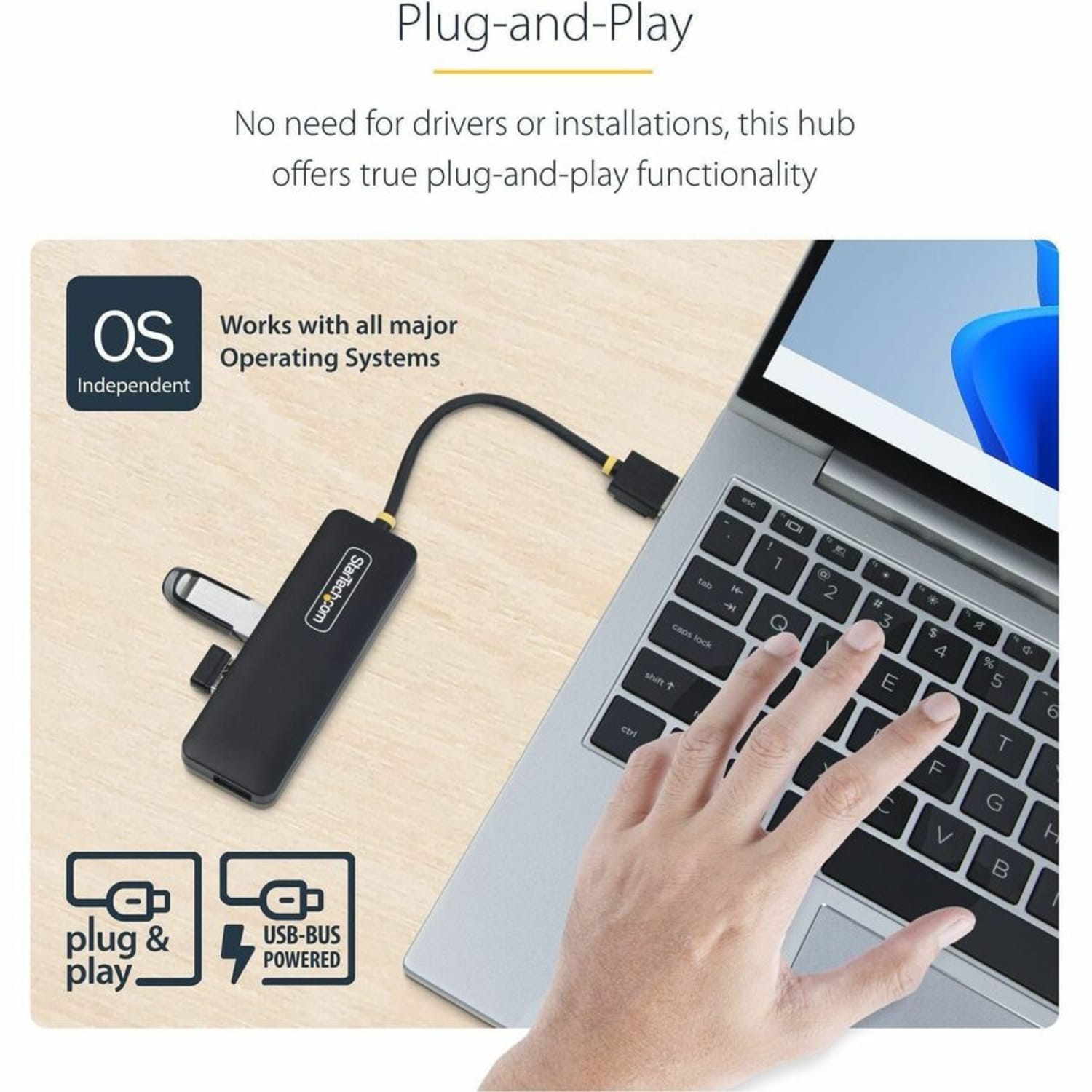 StarTech 4-Port USB-A Hub, 5Gbps, Bus Powered, Small Travel Mini USB Hub, Multi-Port USB 3.0 Splitter, Portable USB Hub - Image 5