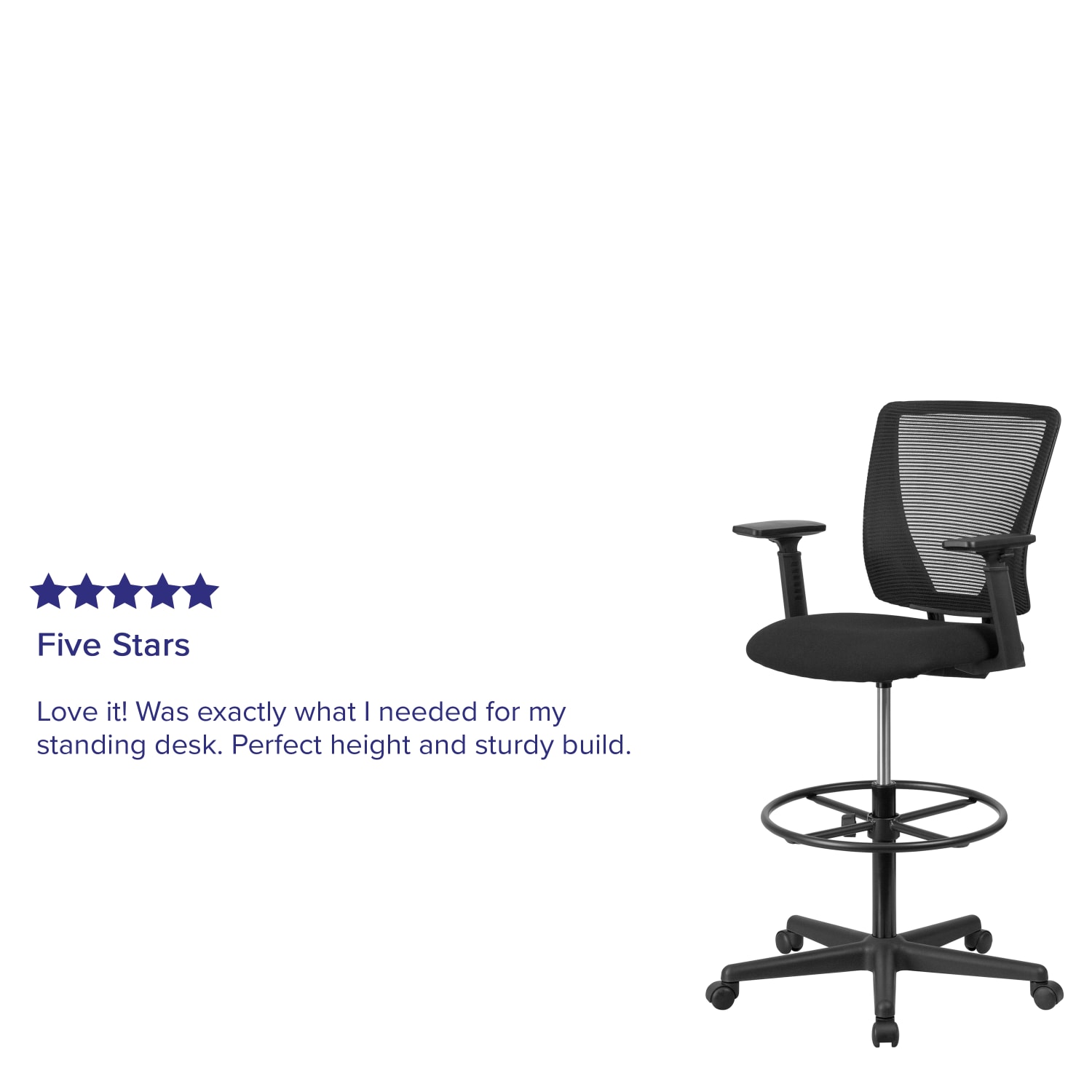 Flash Furniture Ergonomic Mid Back Mesh Drafting Chair with Fabric Seat Adjustable Foot Ring and Arms Black PopularChairscom