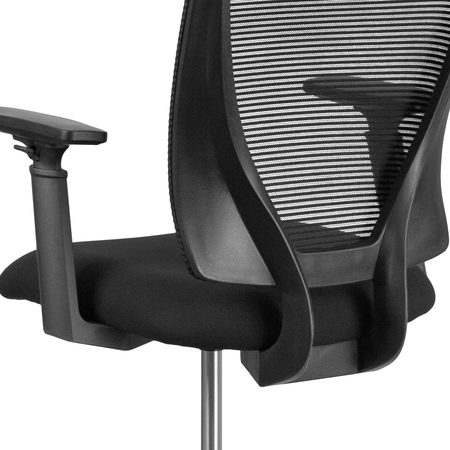 Flash Furniture Ergonomic Mid Back Mesh Drafting Chair with Fabric Seat Adjustable Foot Ring and Arms Black PopularChairscom