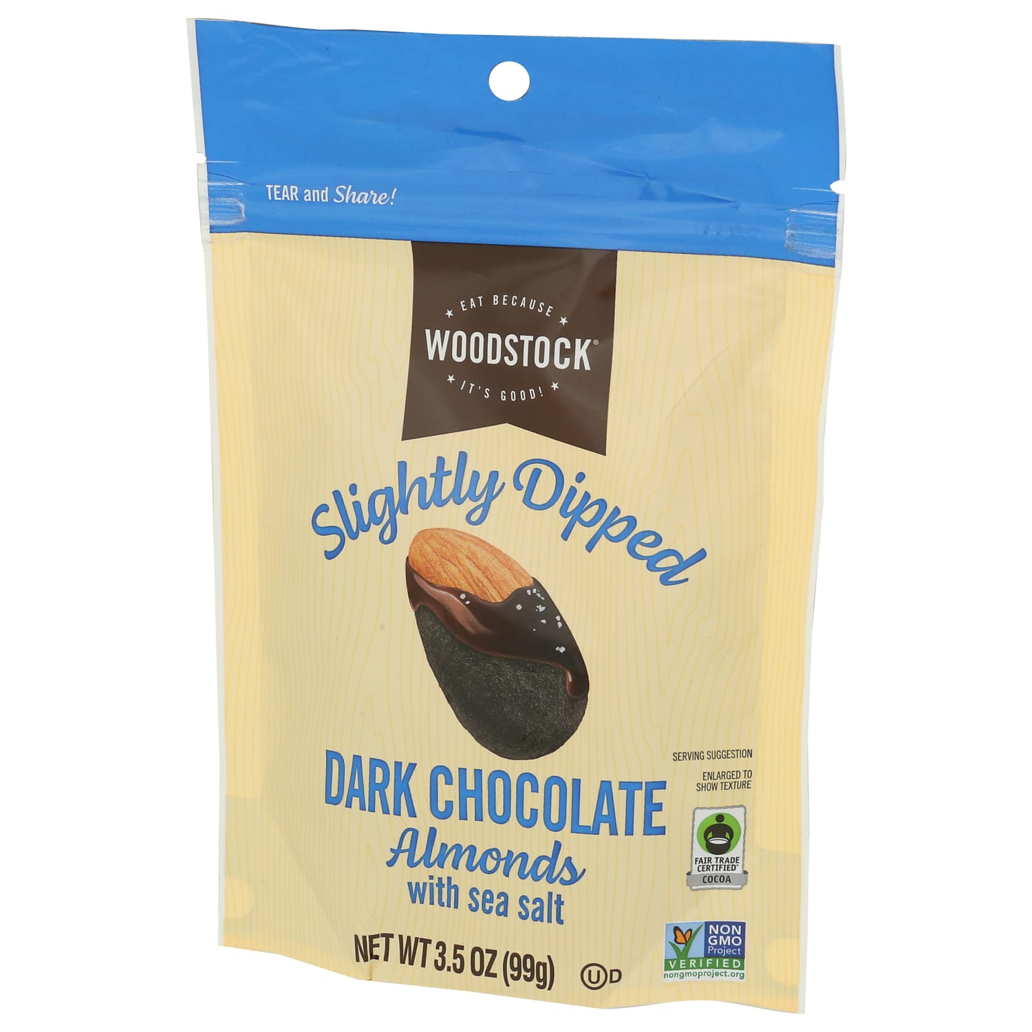 Woodstock Slightly Dipped Almonds, Dark Chocolate With Sea Salt, 3.5 Oz, Total Qty 8 - Image 3