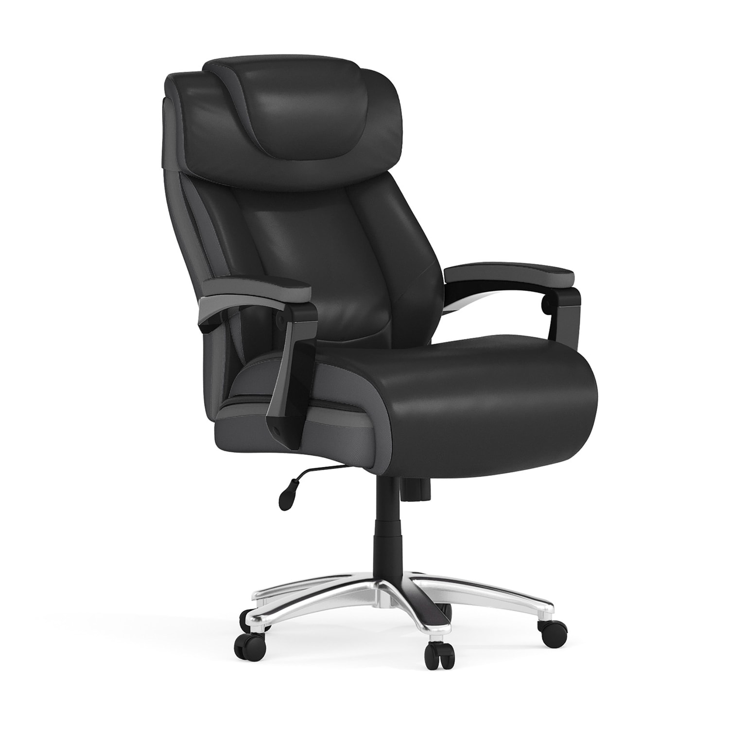 Flash Furniture Hercules Big & Tall Ergonomic LeatherSoft Faux Leather Office Chair With Height-Adjustable Headrest, Black/Gray