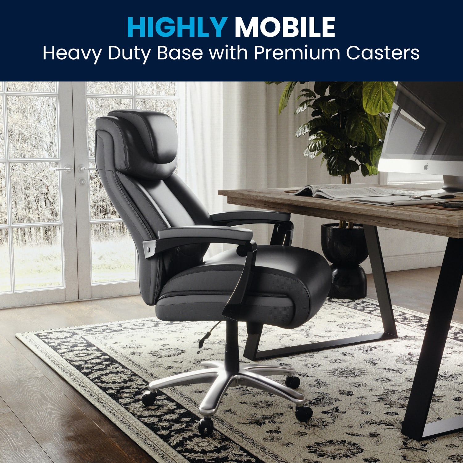 Flash Furniture Hercules Big & Tall Ergonomic LeatherSoft Faux Leather Office Chair With Height-Adjustable Headrest, Black/Gray - Image 6
