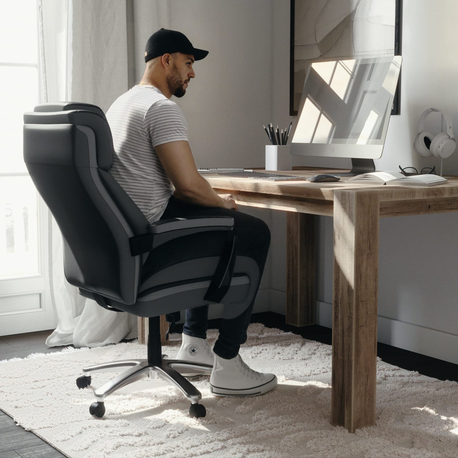 Flash Furniture Hercules Big Tall Ergonomic LeatherSoft Faux Leather Office Chair With HeightAdjustable Headrest BlackGray PopularChairscom Flash Furniture Hercules Big Tall Ergonomic LeatherSoft Faux Leather Office Chair With Height Adjustable Headrest BlackGray PopularChairscom