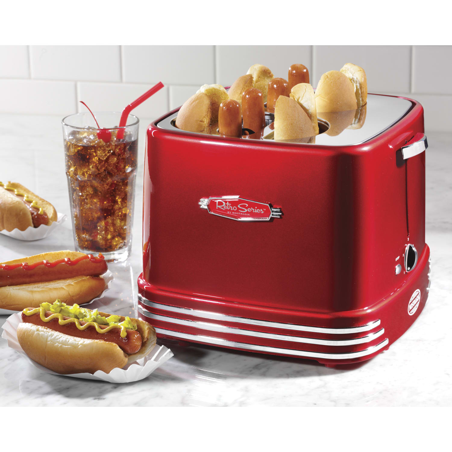 Nostalgia Electrics 4 Hot Dogs And Buns Pop-Up Toaster, Retro Red - Image 3