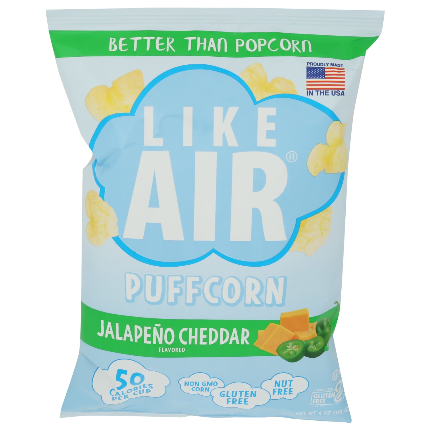 Like Air Corn Snack Puffcorn, Jalapeño Cheddar, 4 Oz, Total Qty 6