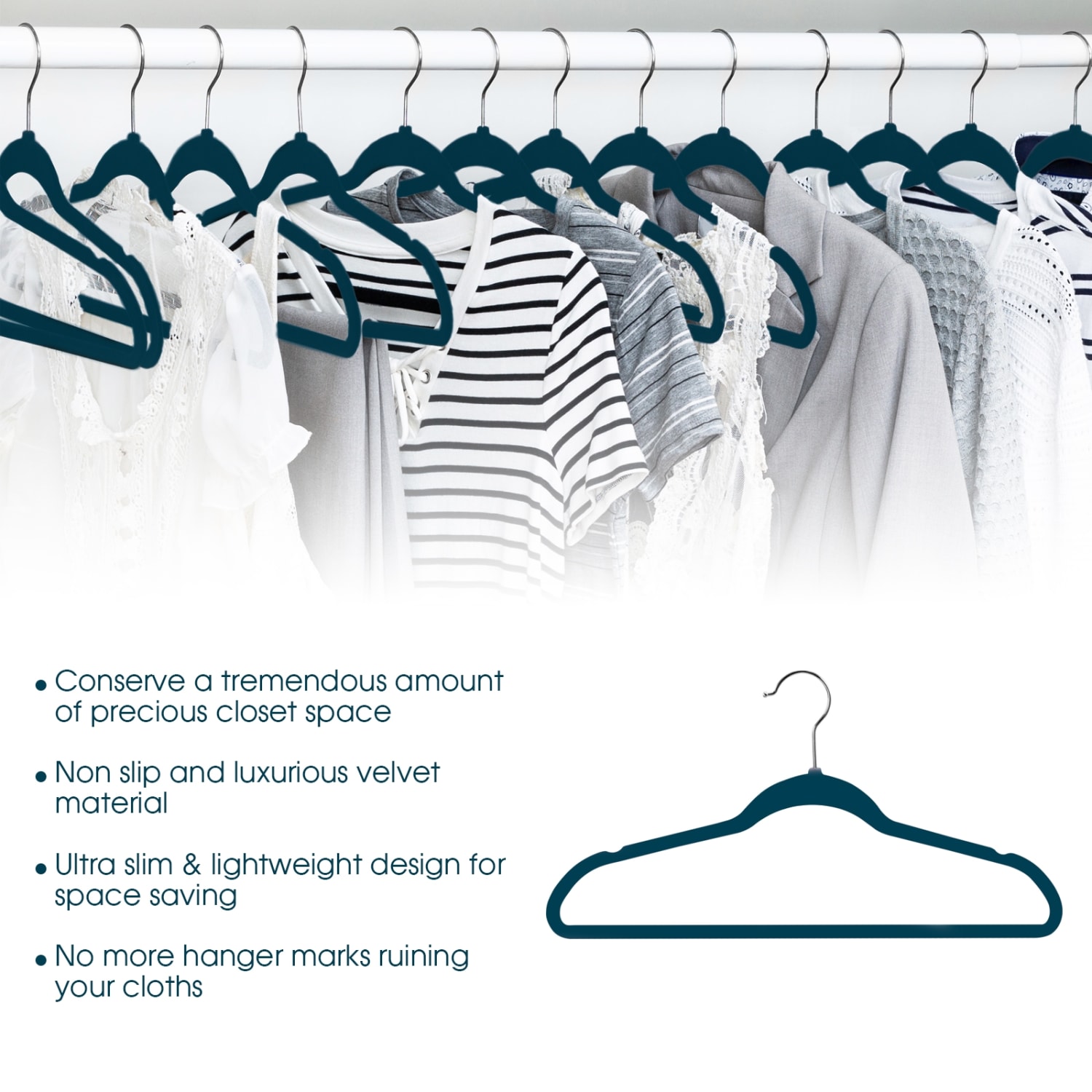 Elama Flocked Velvet Clothes Hangers, Adult, Blue, Pack Of 50 - Image 4