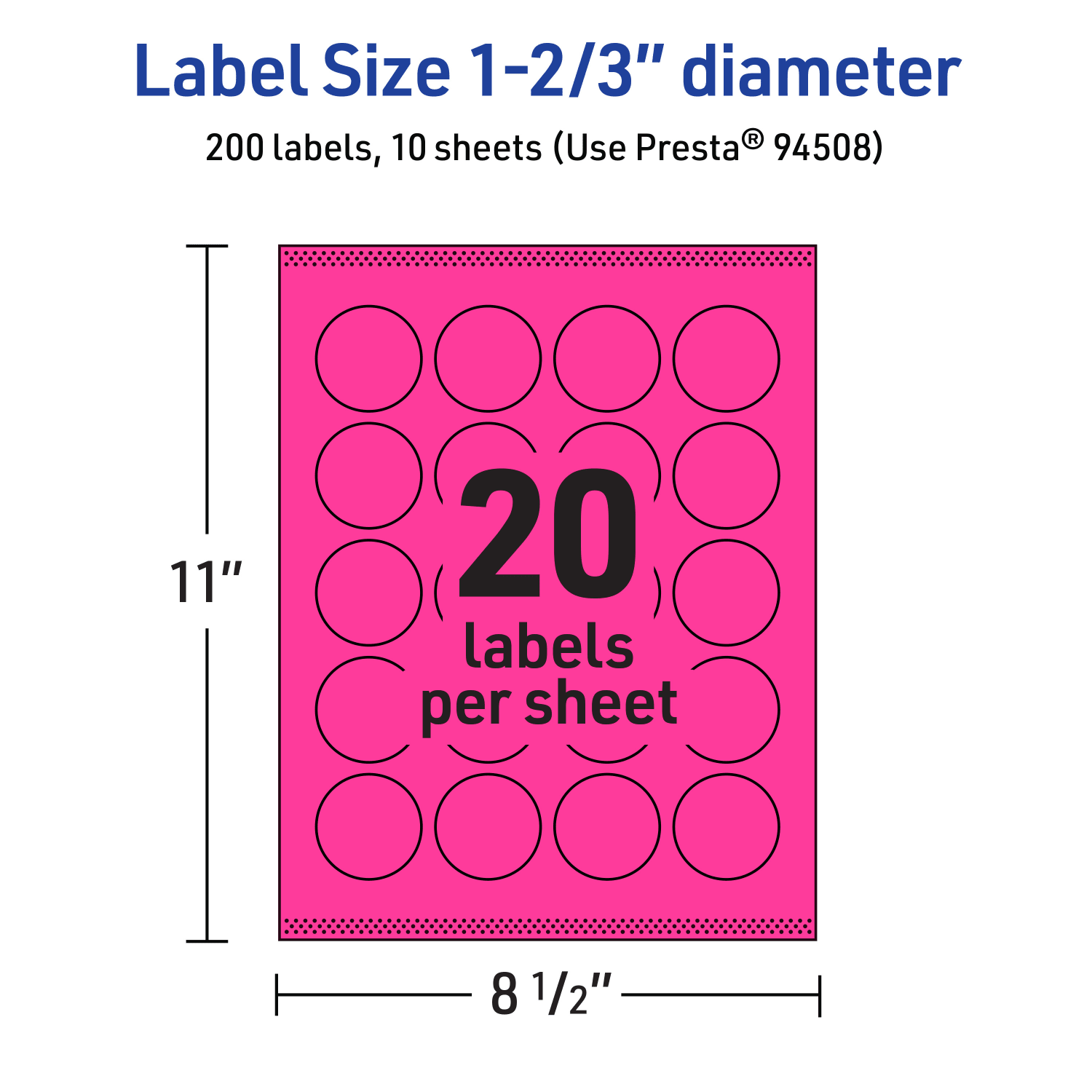 Avery Print-To-The-Edge Labels With Sure Feed Technology, 94508-NMP10, Round, 1-2/3in, Matte Neon Magenta, Pack of 200 - Image 6