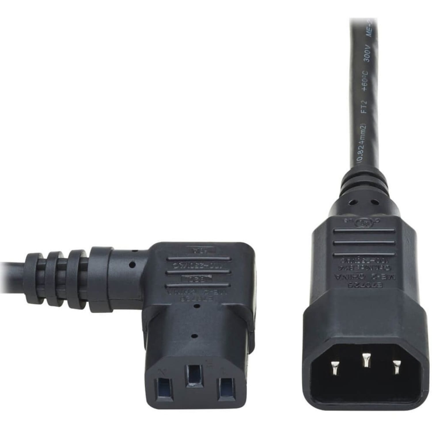 Eaton Tripp Lite Series Power Extension Cord, Right-Angle C13 to C14 PDU Style - 10A, 250V, 18 AWG, 2 ft. (0.61 m), Black - P00400213RA