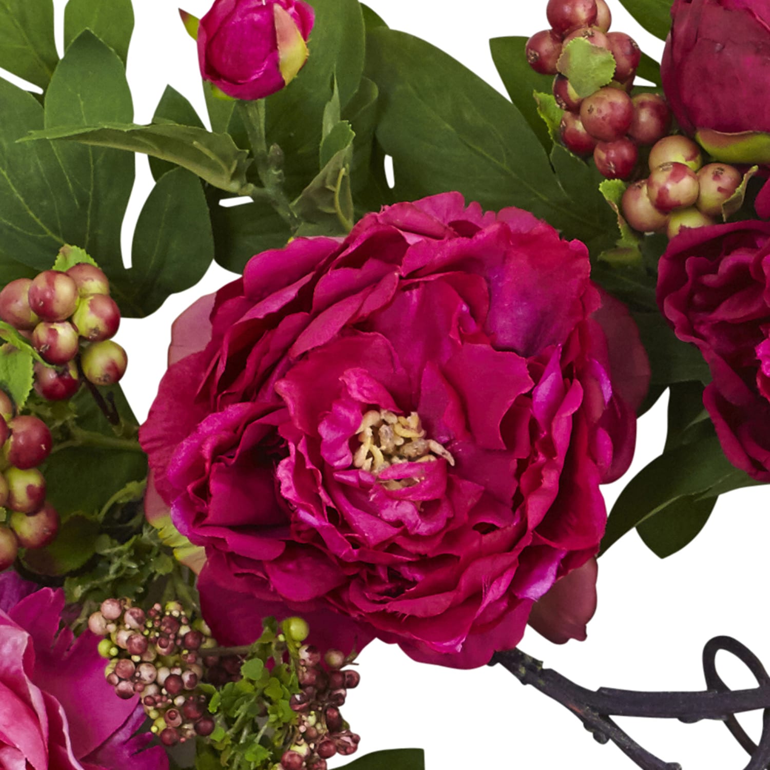 Nearly Natural Peony & Berry 20inH Plastic Wreath, 20inH x 20inW x 2inD, Pink - Image 4