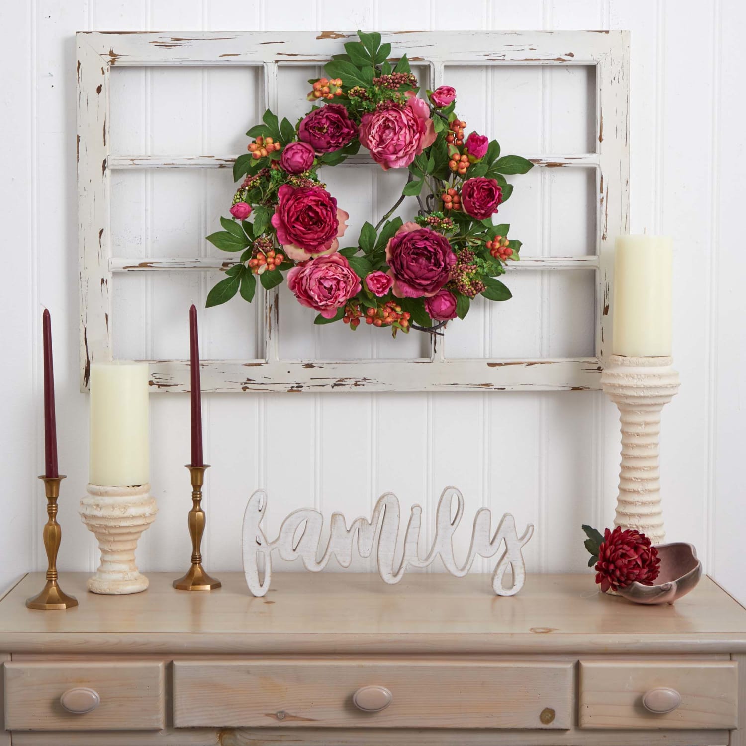Nearly Natural Peony & Berry 20inH Plastic Wreath, 20inH x 20inW x 2inD, Pink - Image 5