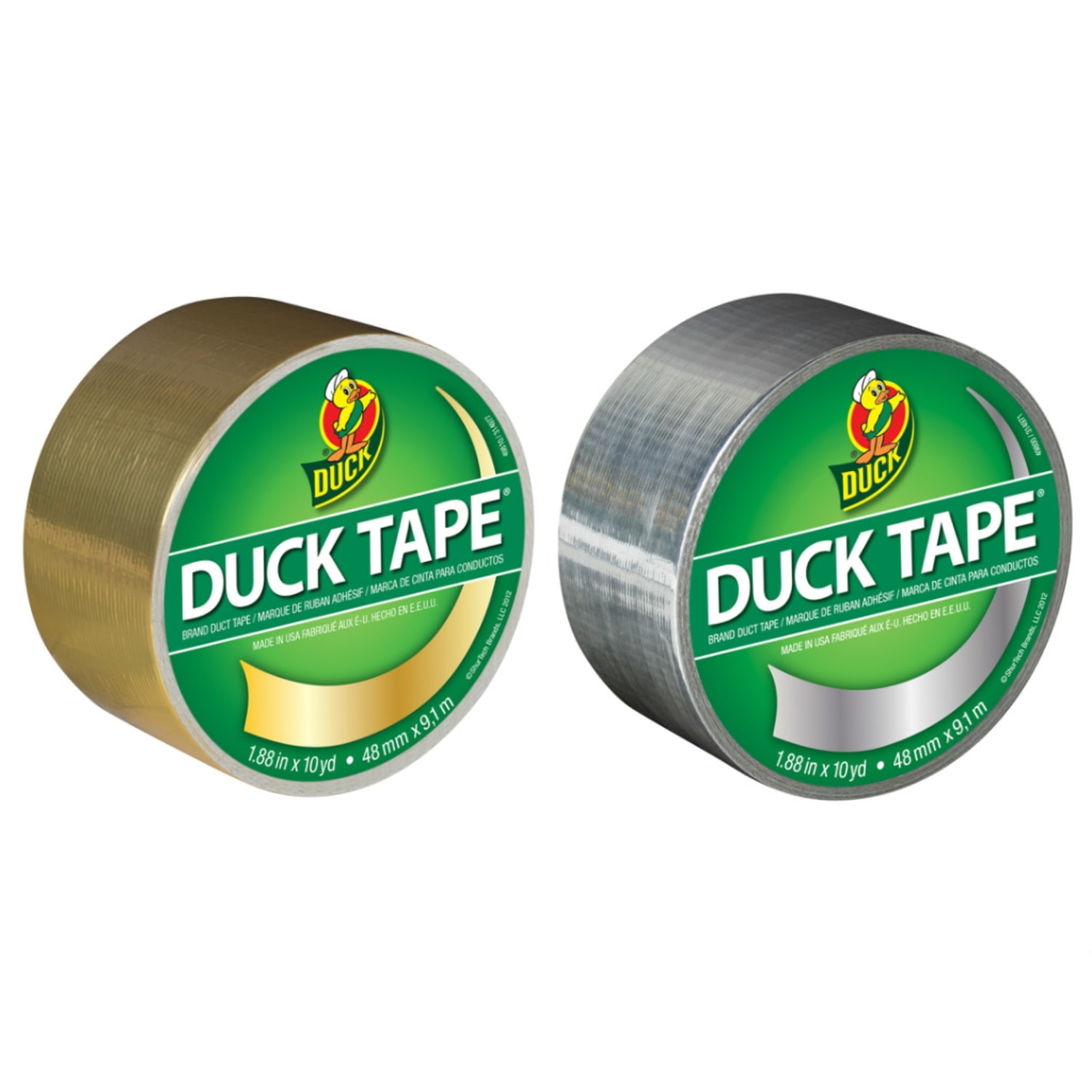 Duck Brand Color Duct Tape Rolls, 1-15/16in x 20 Yd, Gold/Chrome, Pack Of 2 Rolls