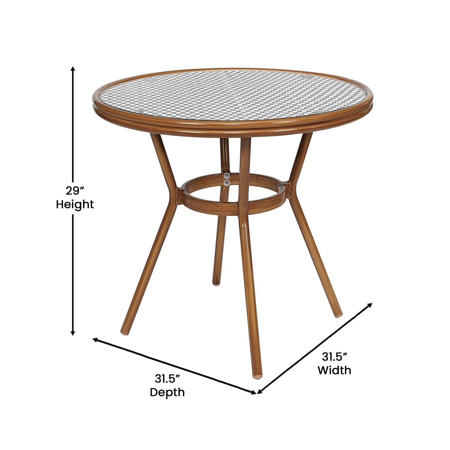 Flash Furniture Lourdes Indoor/Outdoor Commercial Bistro 31.5in Table, PE Rattan, Glass Top with 4 Stack Chairs, Black & White Rattan/Natural Frame - Image 6