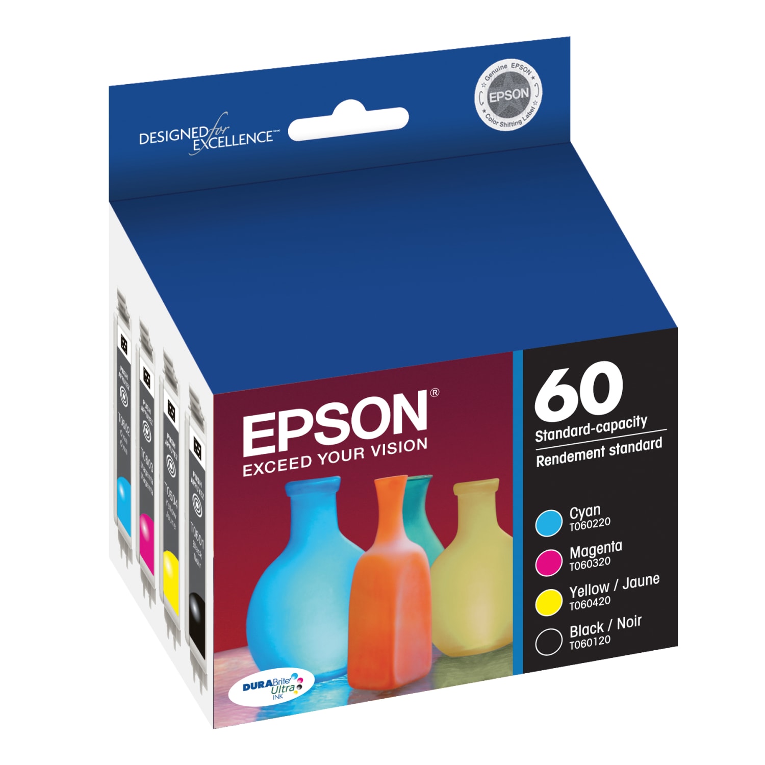 Epson 60 DuraBrite Black And Cyan, Magenta, Yellow Ink Cartridges, Pack Of 4, T060120-BCS - Image 3