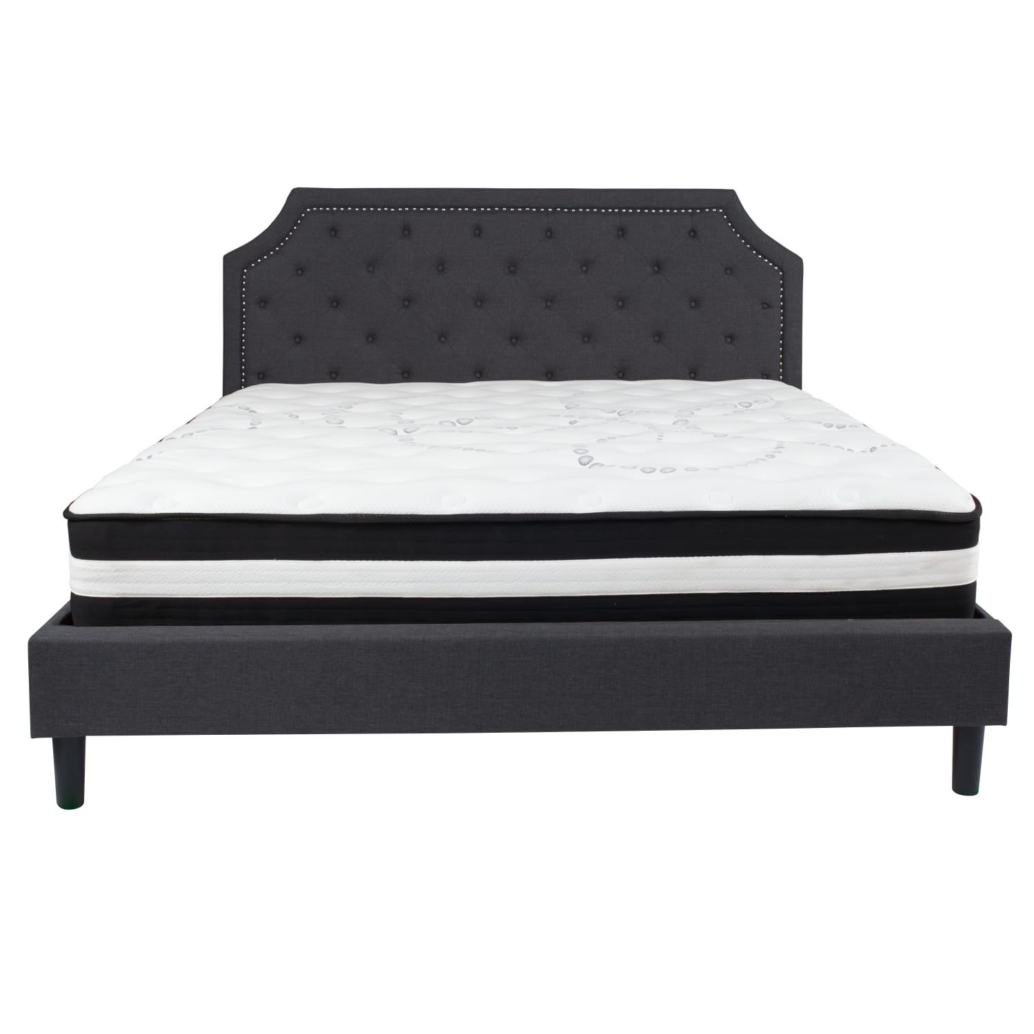 Flash Furniture Brighton Arched Tufted Upholstered Platform Bed And Pocket Spring Mattress, King, Dark Gray - Image 6