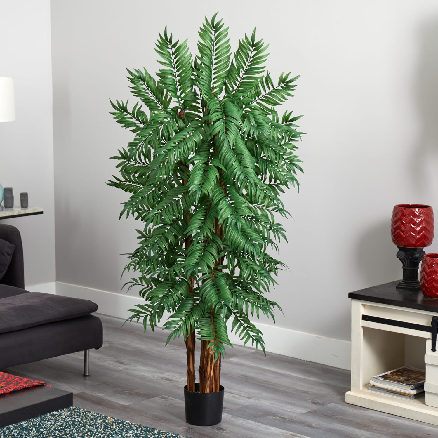 Nearly Natural 5-1/2ftH Parlour Artificial Palm Tree, 66inH x 16inW x 13inD, Black/Green - Image 3