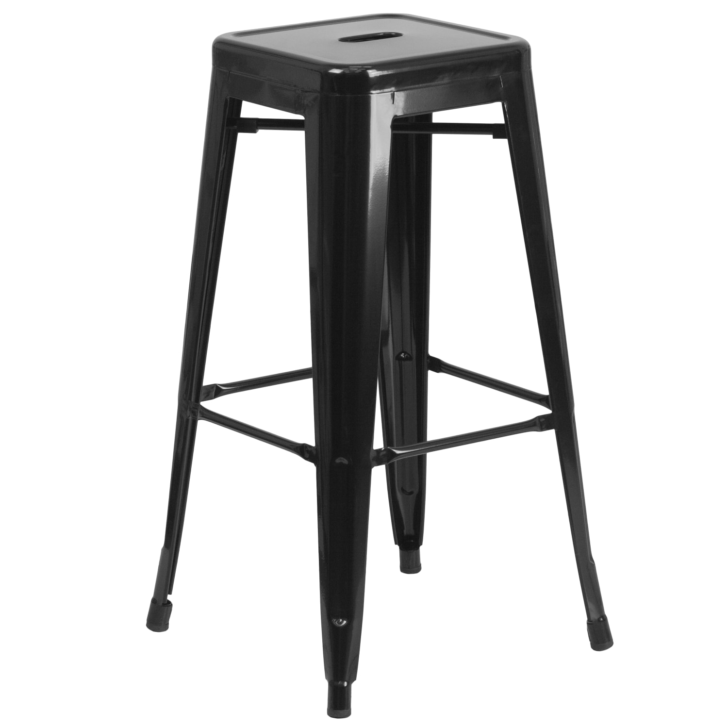 Flash Furniture Commercial-Grade Round Metal Indoor/Outdoor Bar Table Set With 2 Square-Seat Backless Stools, 41inH x 24inW x 24inD, Black - Image 6