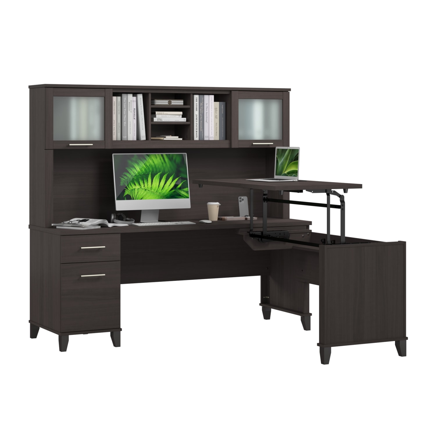 Bush Furniture Somerset 72inW 3-Position Sit-To-Stand L-Shaped Desk With Hutch, Storm Gray, Standard Delivery - Image 3