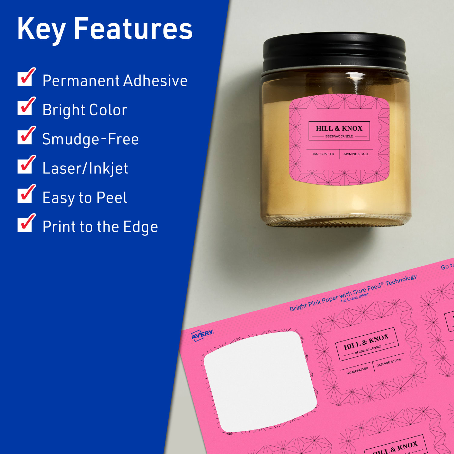 Avery Print-To-The-Edge Labels With Sure Feed Technology, 94124-BPP10, Arched Square, 2in x 2-3/16in, Matte Bright Pink, Pack of 120 - Image 3