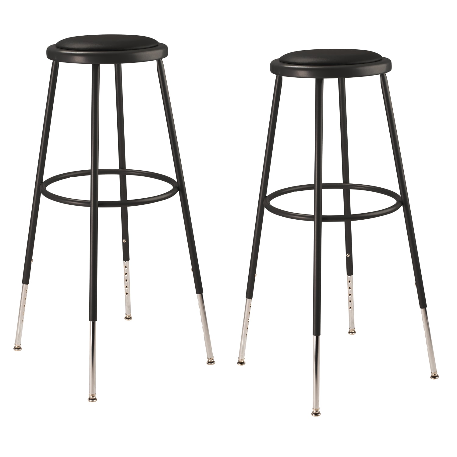 National Public Seating 6400 Series Adjustable-Height Padded Stools, Black, Pack Of 2 Stools