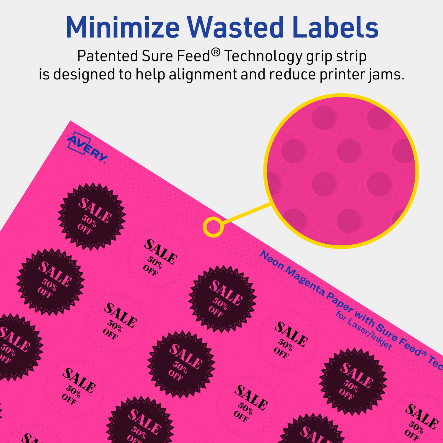 Avery Print-To-The-Edge Labels With Sure Feed Technology, 94606-NMP80, Starburst, 1in, Matte Neon Magenta, Pack of 3840 - Image 5