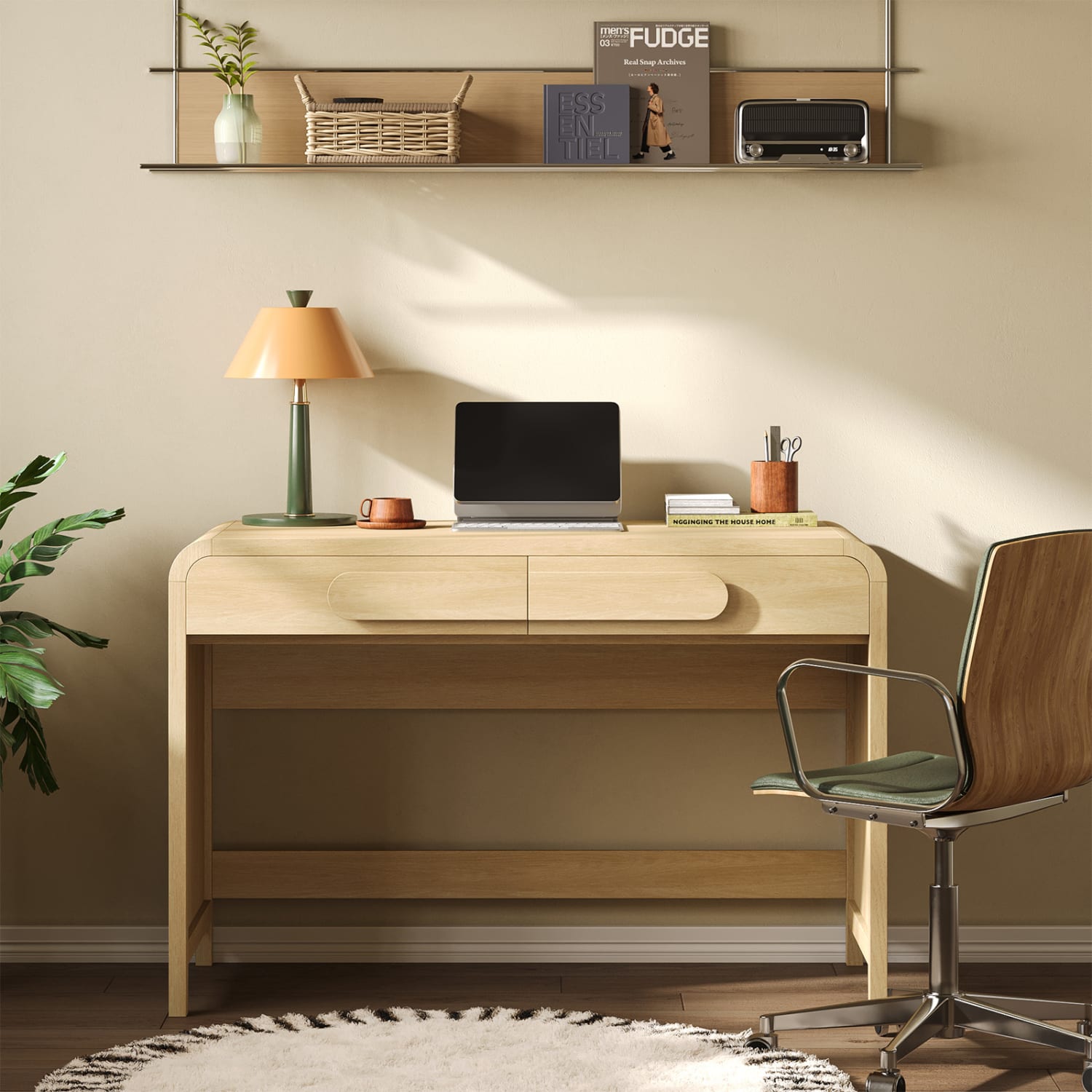 Bestier 46inW Writing Computer Desk With 2 Storage Sliding Drawers, Coastal Oak - Image 4