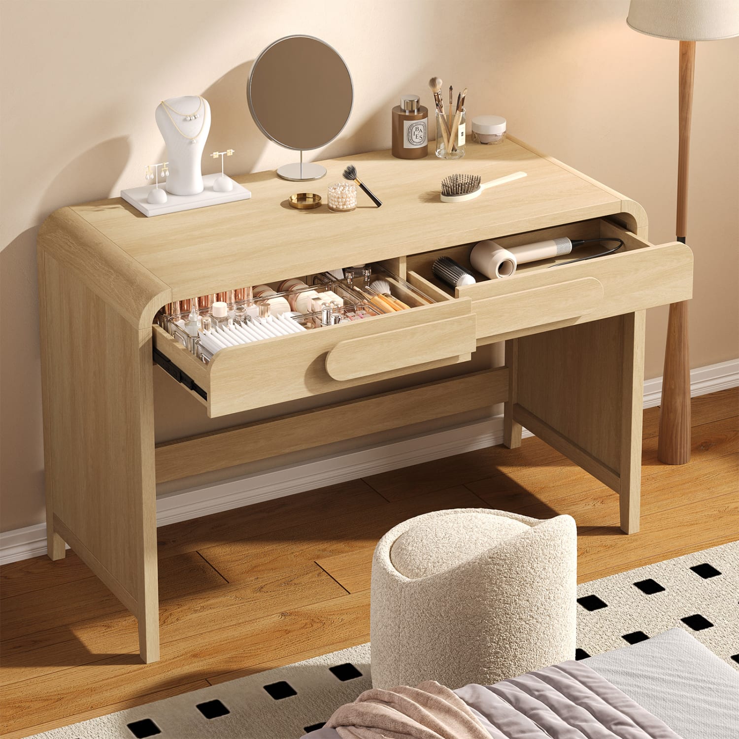 Bestier 46inW Writing Computer Desk With 2 Storage Sliding Drawers, Coastal Oak - Image 5