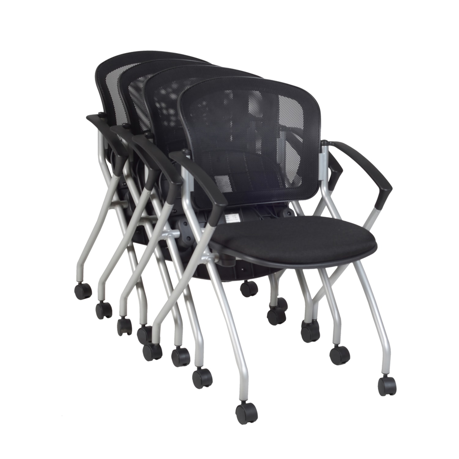 Regency Cadence Mesh Nesting Chairs With Arms, Silver/Black, Pack Of 4 Chairs