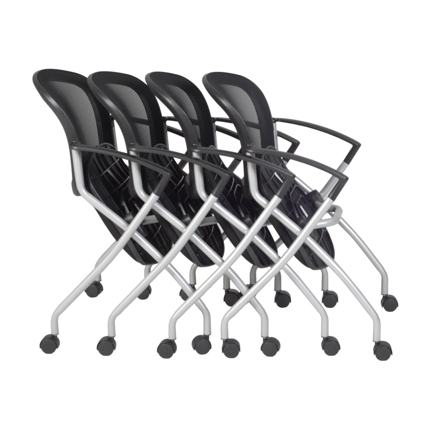 Regency Cadence Mesh Nesting Chairs With Arms SilverBlack Pack Of 4 Chairs PopularChairscom
