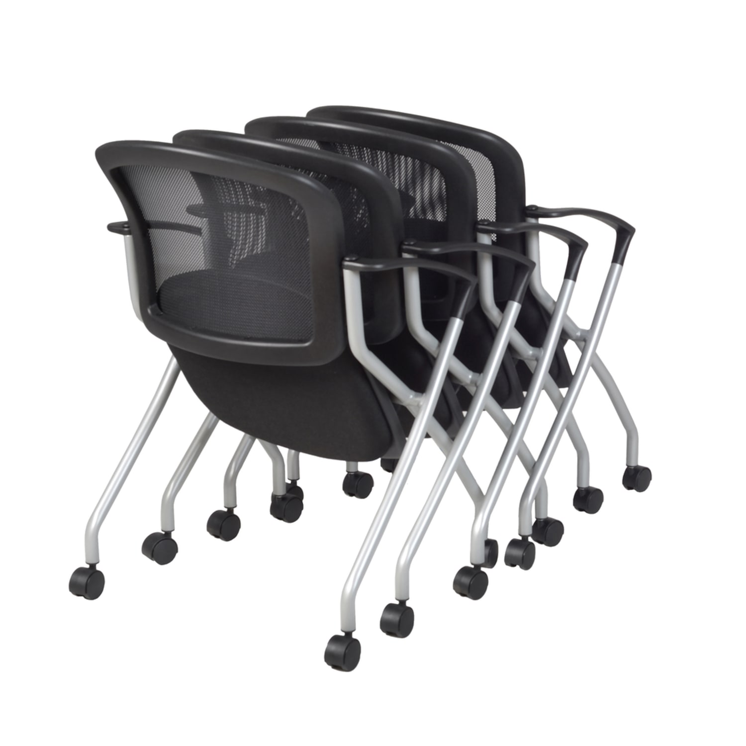 Regency Cadence Mesh Nesting Chairs With Arms, Silver/Black, Pack Of 4 Chairs - Image 6