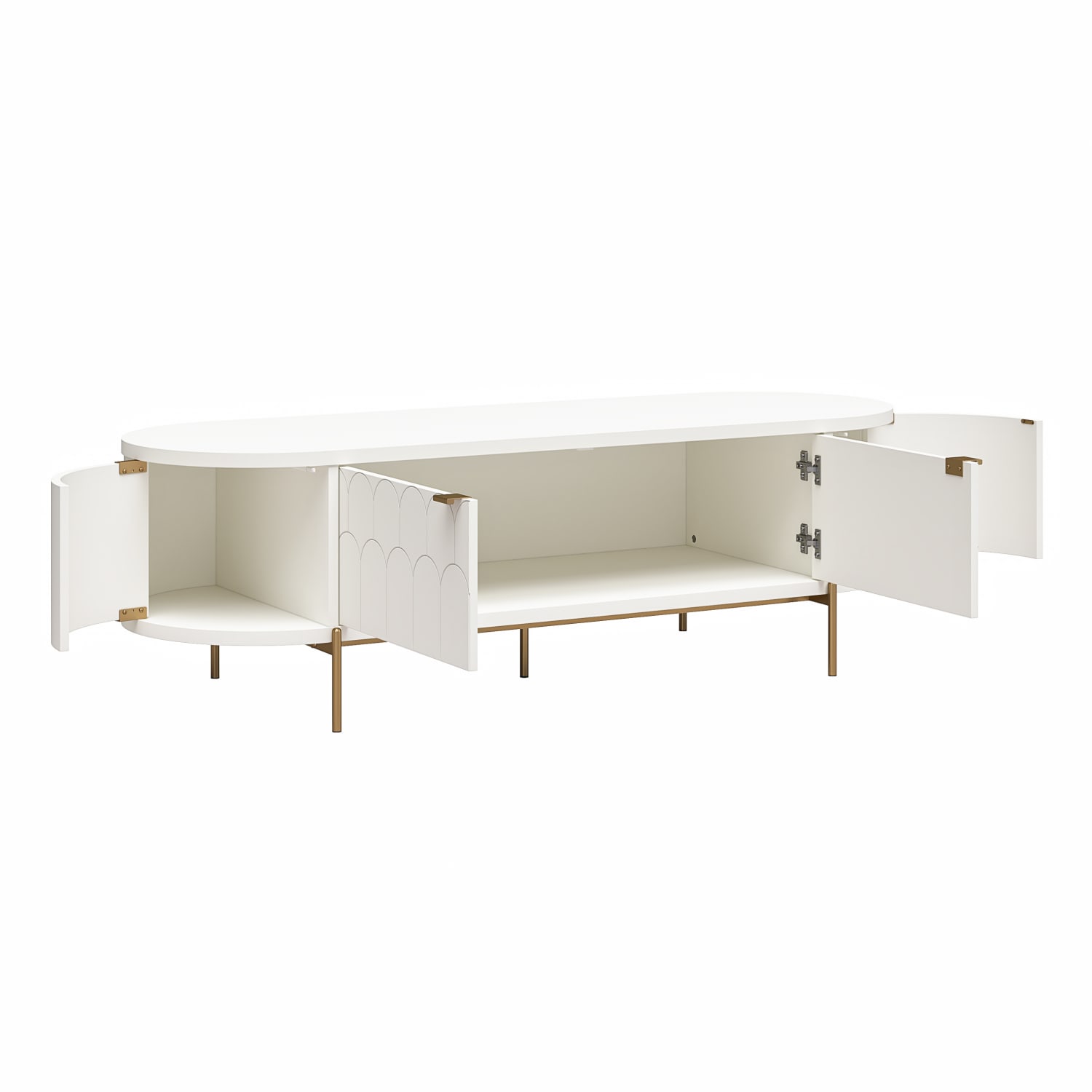 CosmoLiving by Cosmopolitan Anastasia Modern Scalloped Oval TV Stand For TVs Up To 65in, 18-7/16inH x 59-1/2inW x 21inD, White/Brassy Gold - Image 6