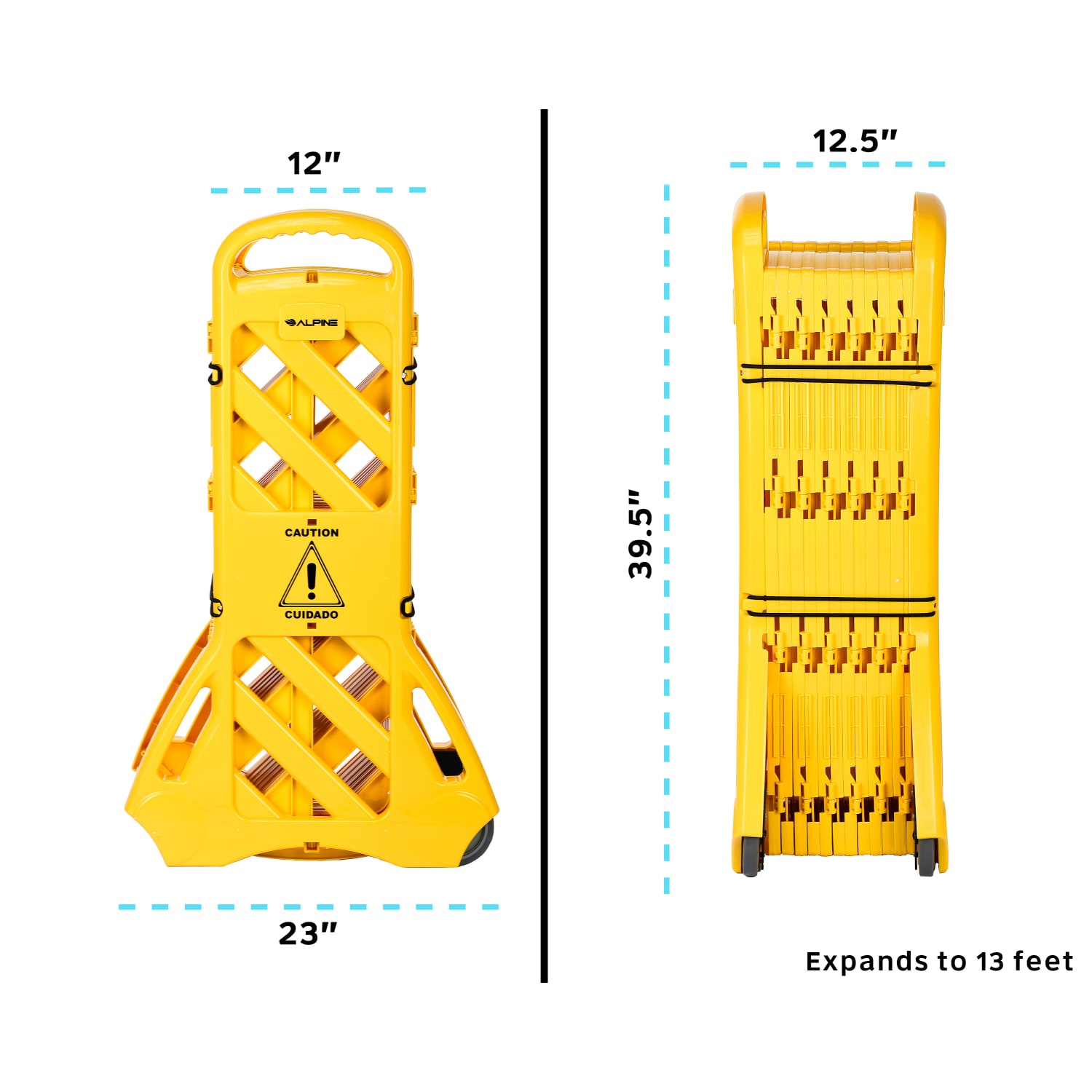 Alpine Expandable Mobile Safety Barricade Fence System, 13ft, Yellow - Image 5