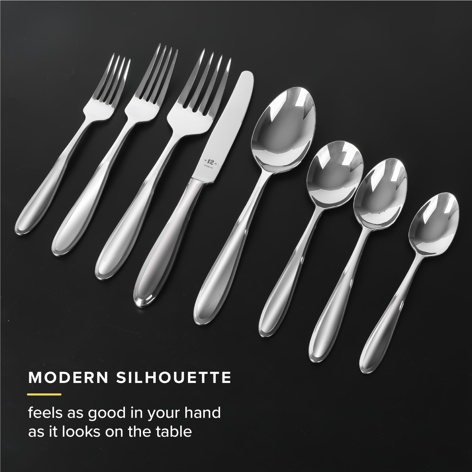 Table 12 26-Piece Stainless Steel Flatware Set With Beveled Round Edges, Silver - Image 5