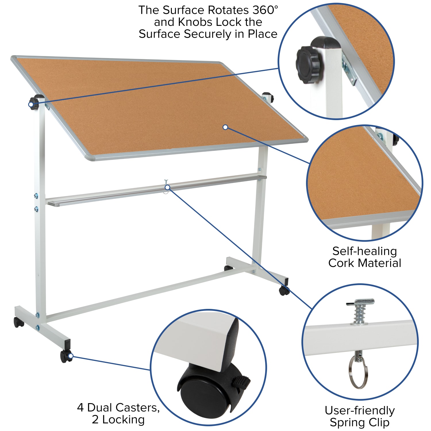 Flash Furniture Reversible Cork Bulletin/Magnetic Dry-Erase Whiteboard, 62 1/2in x 62 1/4in, Silver Aluminum Frame - Image 6