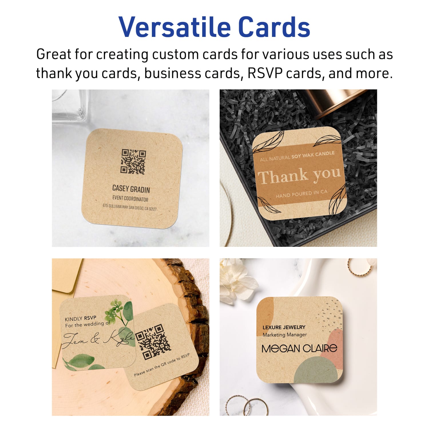 Avery Printable Rounded Corner Business Cards With Sure Feed Technology, Print-To-The-Edge, 2.5inx2.5in, Kraft Brown, Pack Of 90 - Image 4