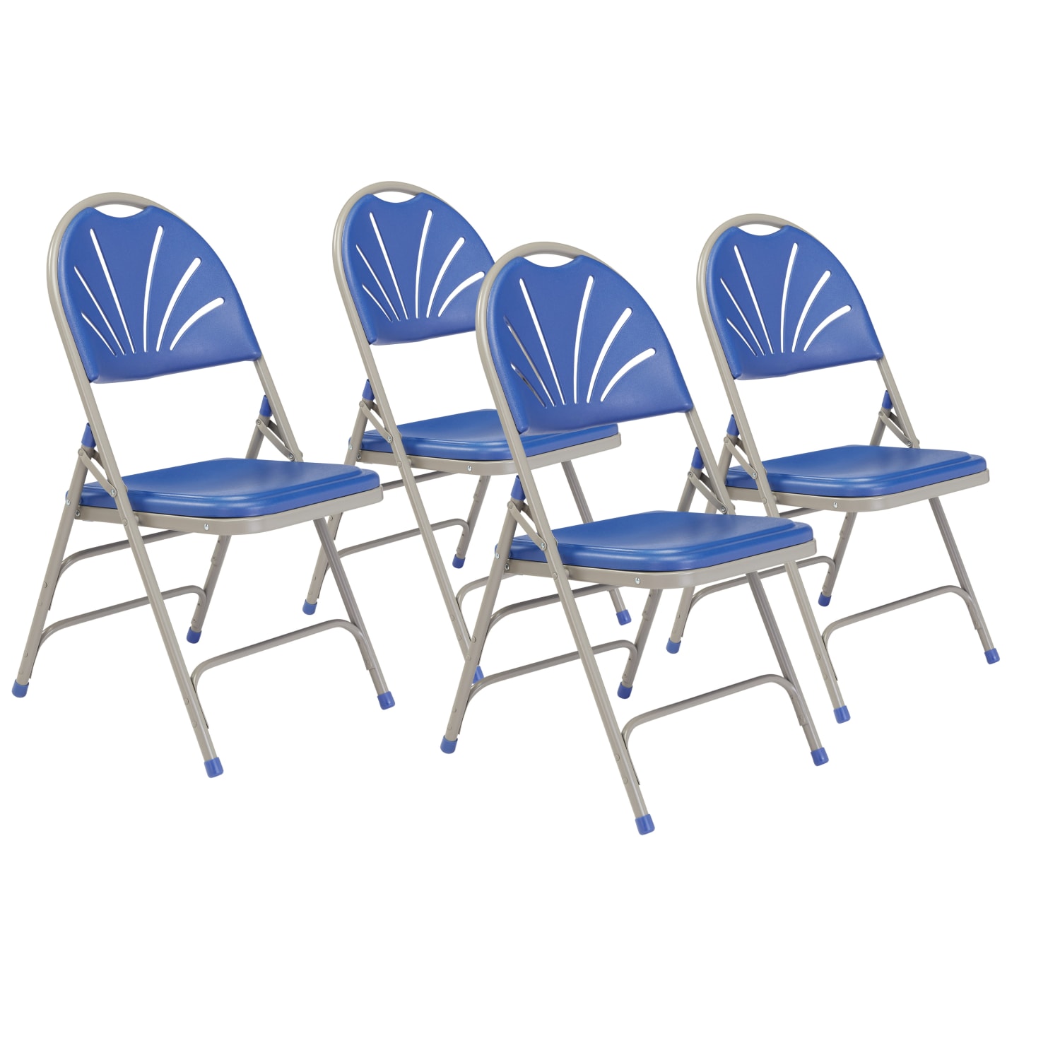 National Public Seating 1100 Series Deluxe Fan-Back With Triple-Brace Double Hinge Folding Chairs, Blue, Pack Of 4 Chairs