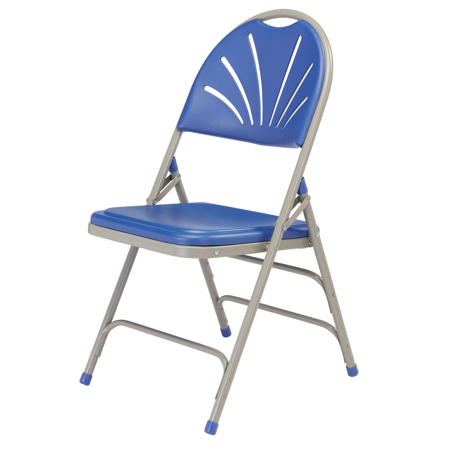 National Public Seating 1100 Series Deluxe Fan-Back With Triple-Brace Double Hinge Folding Chairs, Blue, Pack Of 4 Chairs - Image 4