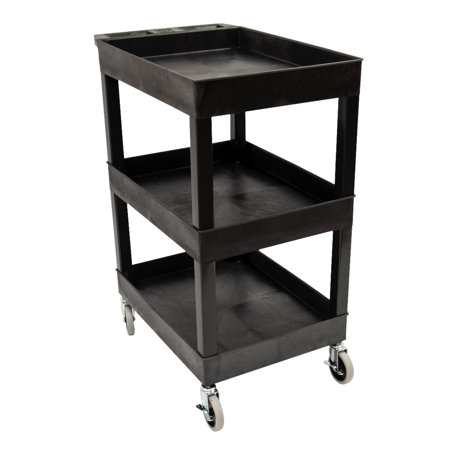 Luxor 3-Shelf Plastic Utility Cart, 36-1/4inH x 24inW x 18inD, Black - Image 4