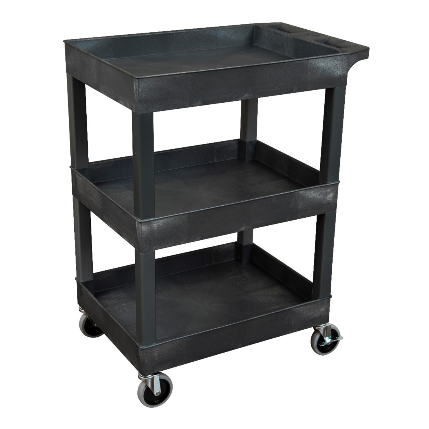 Luxor 3-Shelf Plastic Utility Cart, 36-1/4inH x 24inW x 18inD, Black - Image 5