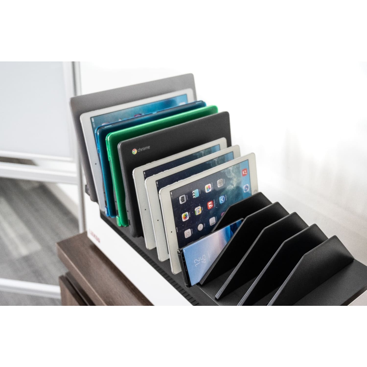 Luxor 12-Port Charging Station For Laptops, Tablets And Mobile Devices, 10-15/16inH x 23-5/8inW x 11-13/16inD, Black/White - Image 6