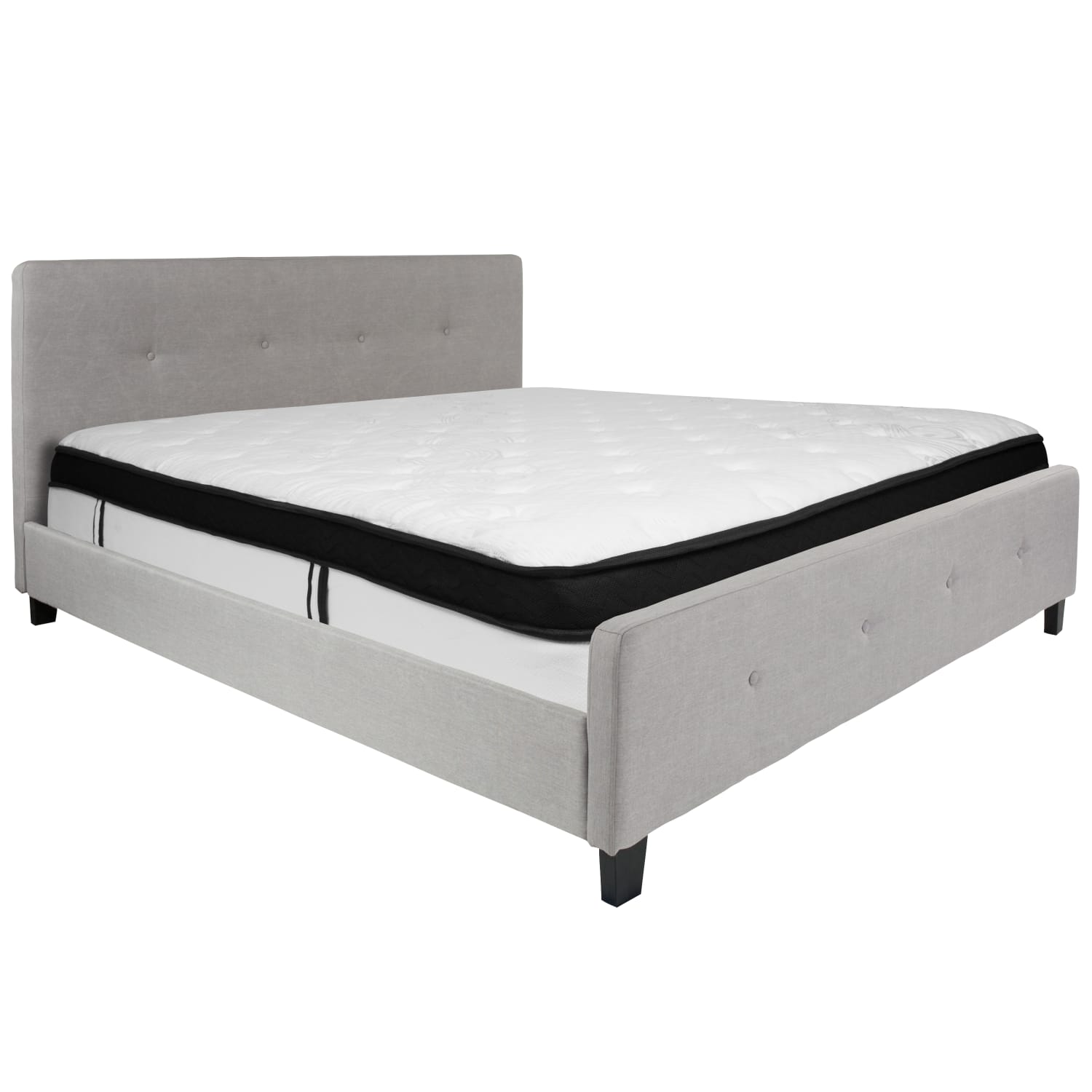 Flash Furniture Tribeca Button Tufted Upholstered Platform Bed with Memory Foam Pocket Spring Mattress, King, 40inH x 78-1/4inW x 85-1/4inL, Light Gray - Image 3