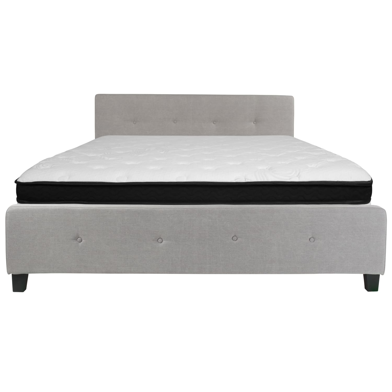 Flash Furniture Tribeca Button Tufted Upholstered Platform Bed with Memory Foam Pocket Spring Mattress, King, 40inH x 78-1/4inW x 85-1/4inL, Light Gray - Image 6